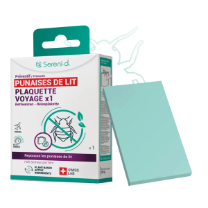 Plaquette répulsive voyage anti-punaises de lit Sereni-d - protection naturelle contre les punaises de lit en voyage